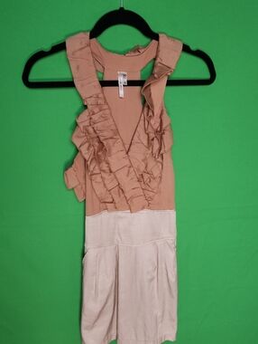 Hello Miss Ruffled Two-Tone Sleeveless Dress - Beige & Cream - ID5756 S